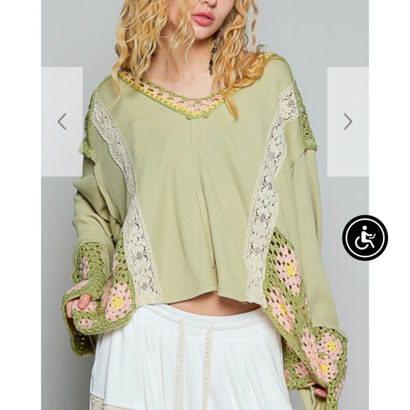 POL Green and Pink V-Neck Sweater - Picture 2 of 6